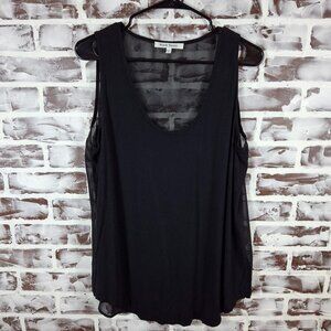 Black Rainn Medium Tank Top Sheer Back Scoop Neck Black Sleeveless